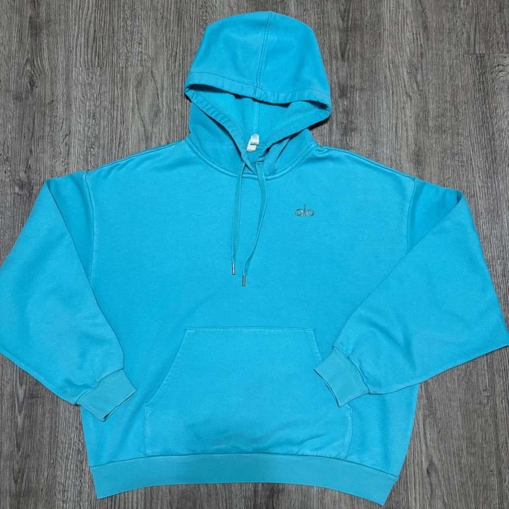 ALO Yoga Woman’s Oversized Blue Pullover Hoodie Size M - Picture 3 of 9